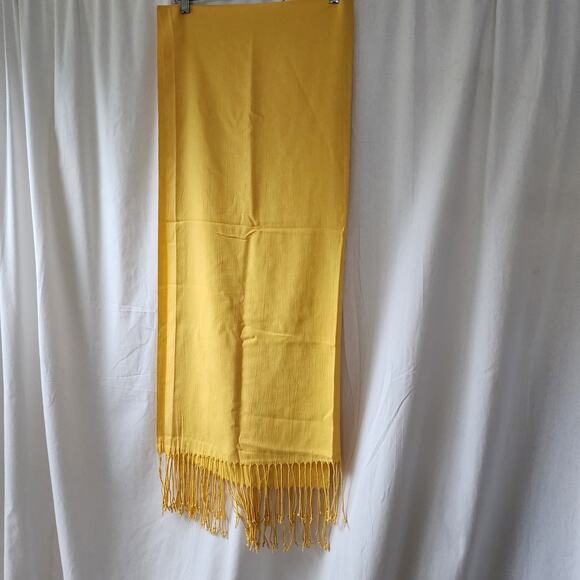 Nexxt Cashmere Silk Wrap Scarf Marigold Yellow Fringe Preppy Old Money Classic - Picture 7 of 9